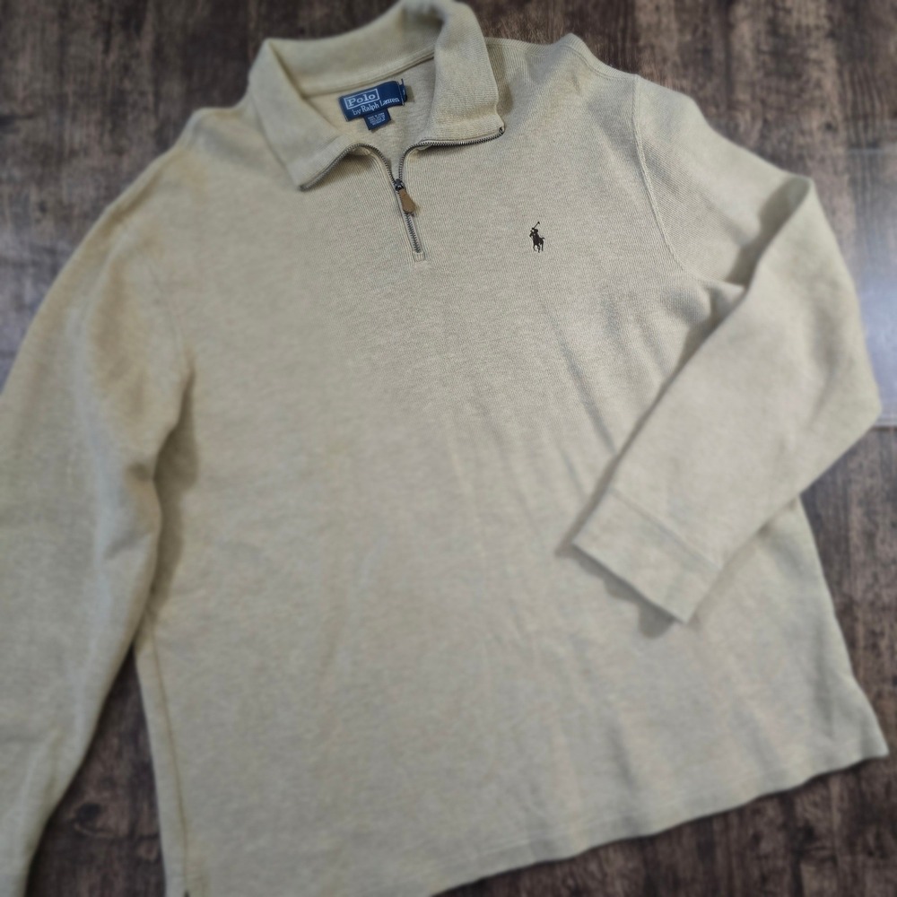 POLO RALPH LAUREN Quarter‎ Zip Mens XL Tan Excellent Cotton Pullover Sweater